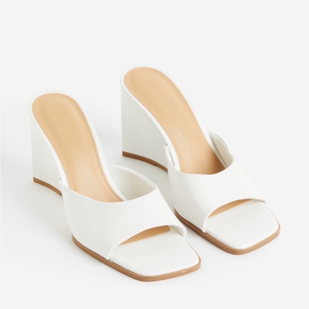 H&M white wedge sandals slides